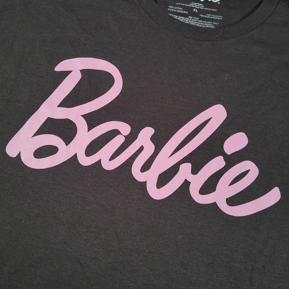 Barbie Shirt‎ Mens XL Black Pink Script Logo Graphic Tee Cotton Tagless